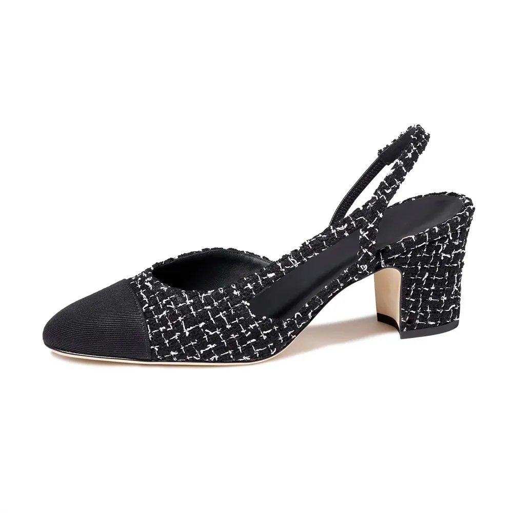 6.5cm/2.55'' Chunky Heels for Women Slingback Pumps Sandals Splicing Round Toe Casual Daily Wedding Pumps