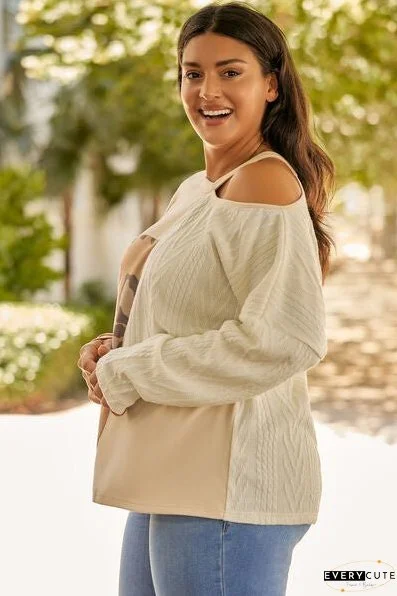 Plus Size Leopard Color Block Long Sleeve T-Shirt