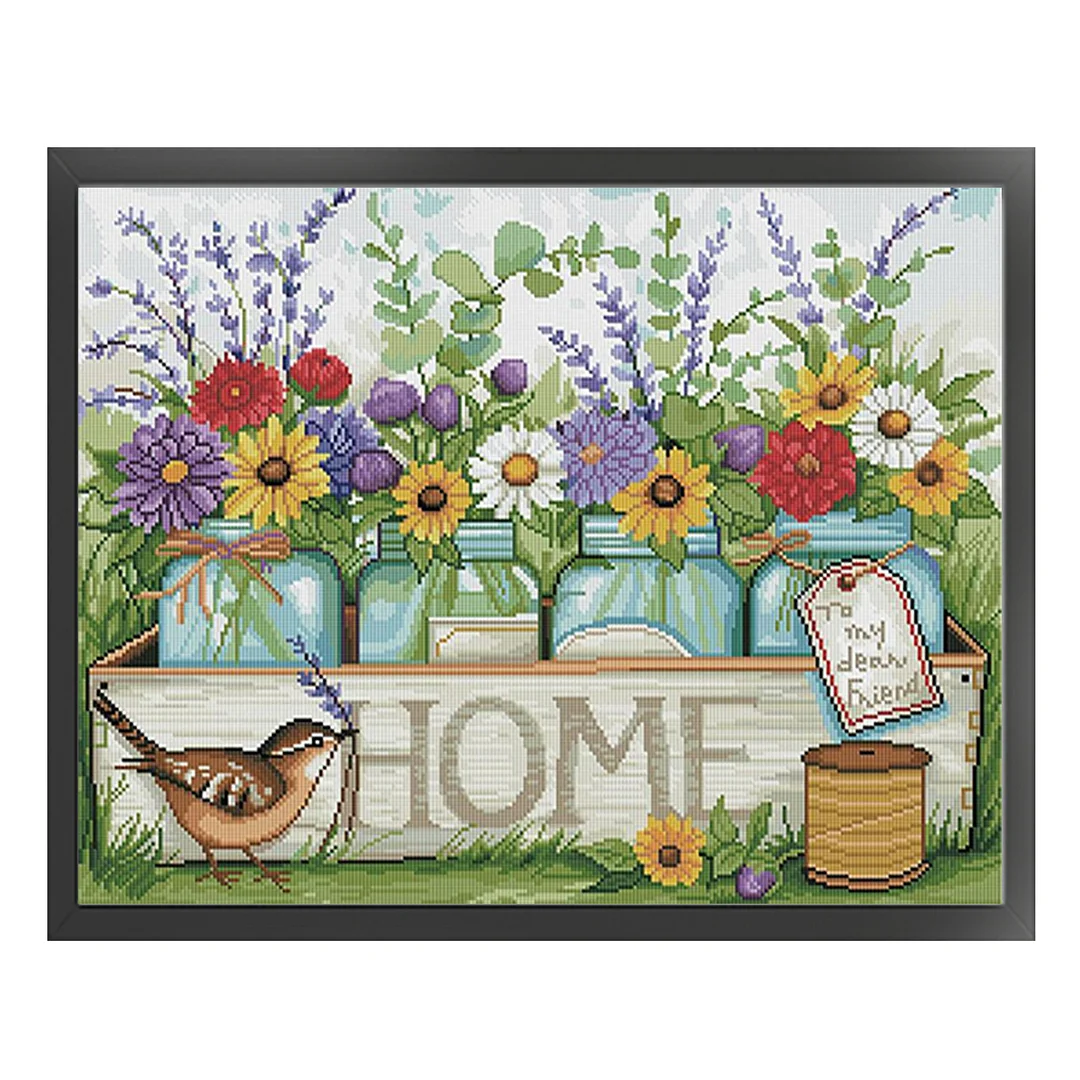 Home Vase and Bird Full 11CT DIY Stamped Cross Stitch Kits 50x40cm Home Decor