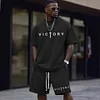 Men's Casual Sporty Cotton-Blend T-Shirt & Shorts Set With "Victory" Print by Inlyline