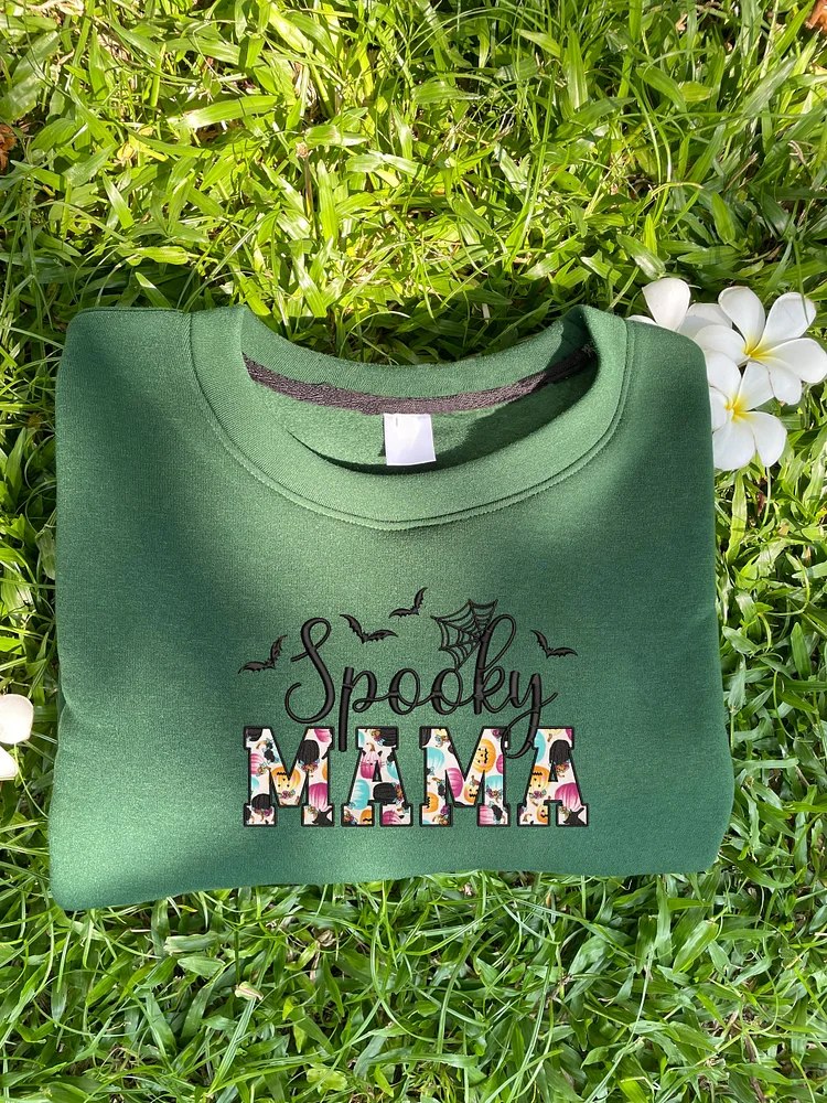 Emboidered Spooky Mama Sweatshirt, Mama Halloween Embroidered Crewneck, Fall Pumpkins Sweatshirt, Spooky Season Sweatshirt
