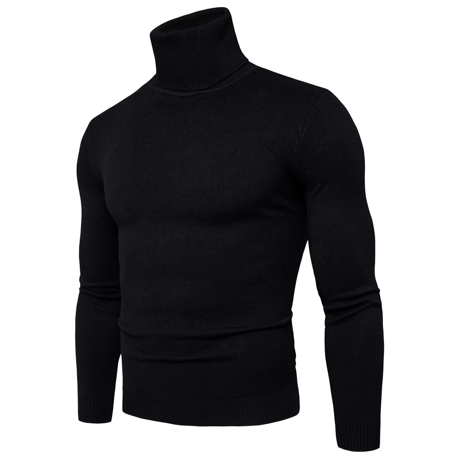 Drawato men costume adults Men's Black Turtleneck Sweater Autumn Warm Solid Color Elastic Knitted Tops Long Sleeve Slim Theraml Underwear Tops Plus Size