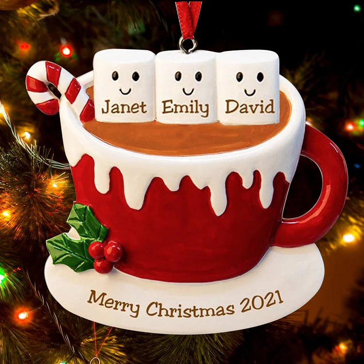 Hot Chocolate Ornament Custom 3 Names Family Ornament