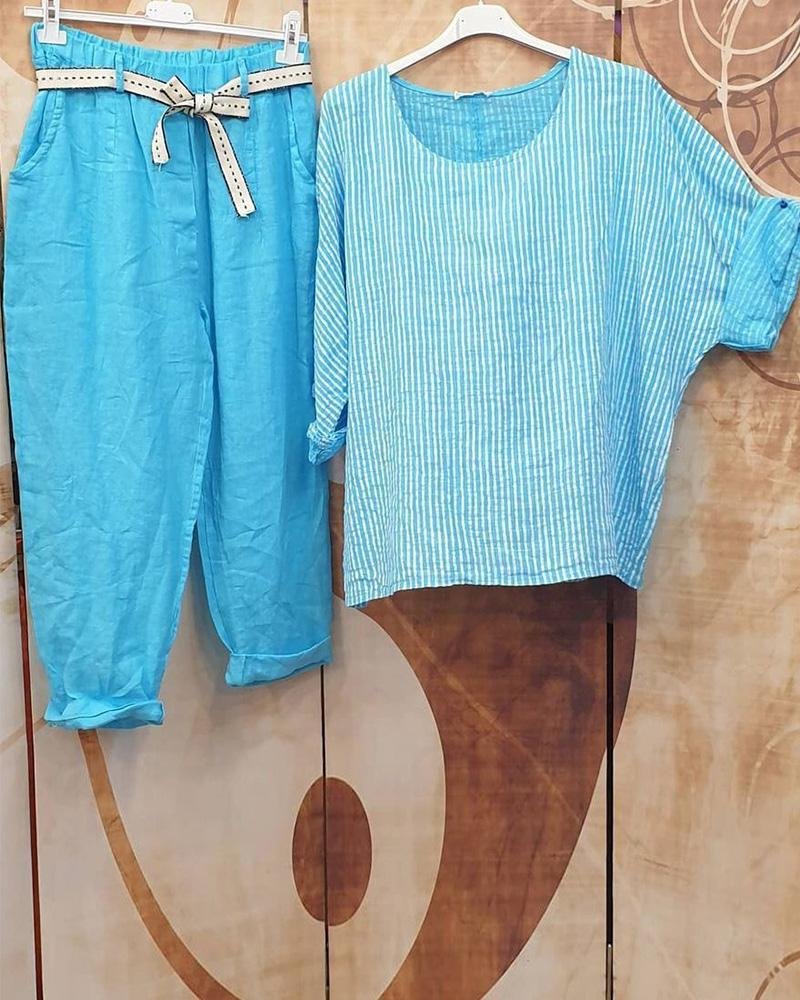 Casual Style Short Sleeve Stripe Suit