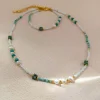 Lovely Cyan & White Beads Pearl Necklace Bracelet