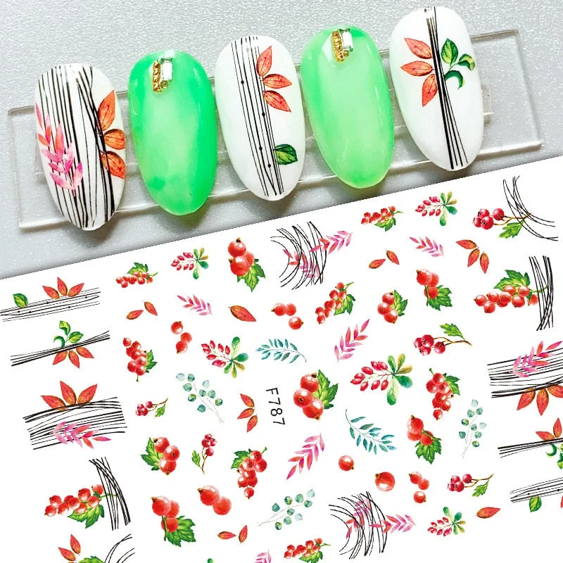 1pcs Fall Maple Leaves Nail Stickers 3D Yellow Gold Fall DIY Sliders Nail Art Decoration Autumn  Adhesive Manicure Nail Decals-Nail Inspo