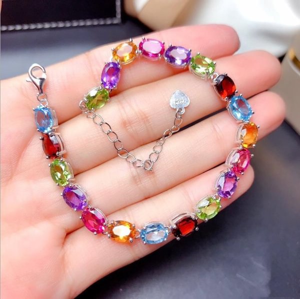 Fashion Jewelry Natural Gemstones Cut Colorful Rainbow Ruby Emerald Olivine Topaz 925 Sterling Silver Bracelets - Shop Trendy Women's Fashion | TeeYours