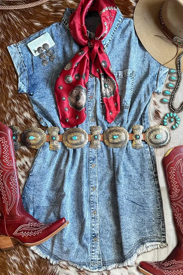 Vintage Washed Denim Shirt Dress