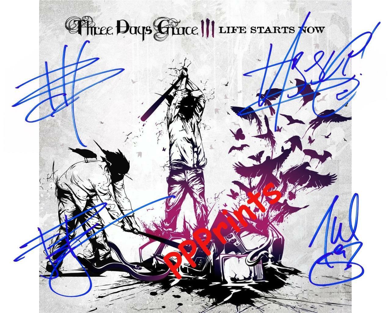 THREE DAYS GRACE LIFE STARTS NOW BAND SIGNED AUTOGRAPHED 10X8 REP-Photo Poster painting PRINT