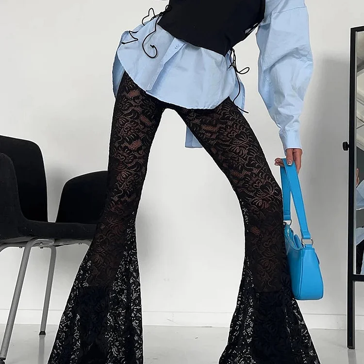 Gothic Skinny Lace Flared Pant