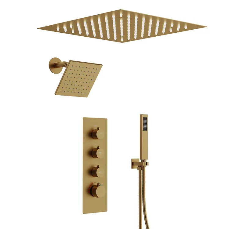EVERSTEIN 12" Luxury Thermostatic Shower System in Brushed Gold