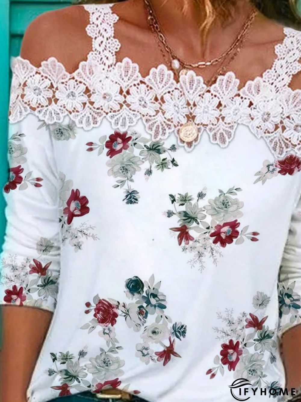 Casual Floral Square neck Loose Long Sleeve T-Shirt | IFYHOME