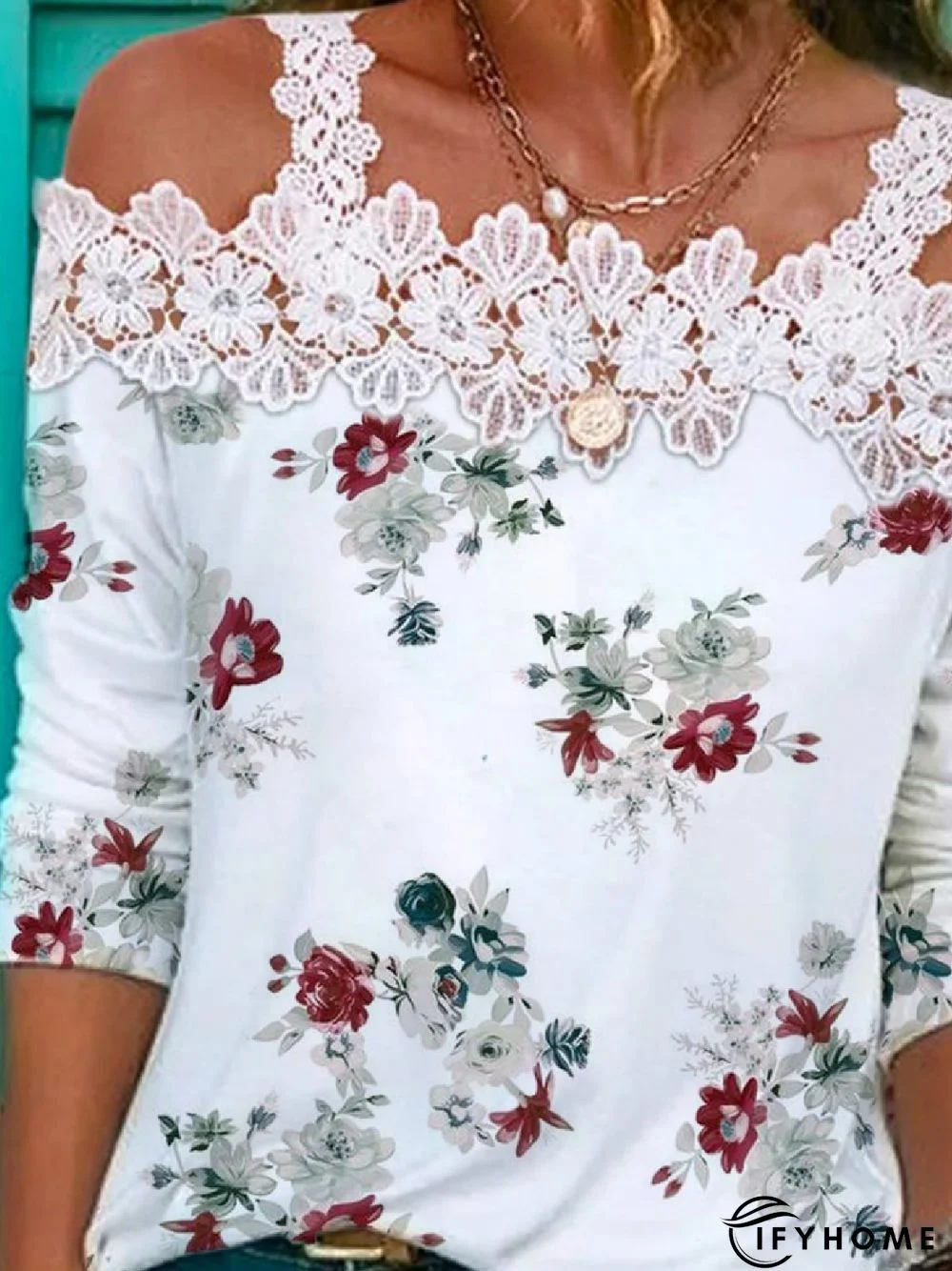 Casual Floral Square neck Loose Long Sleeve T-Shirt | IFYHOME