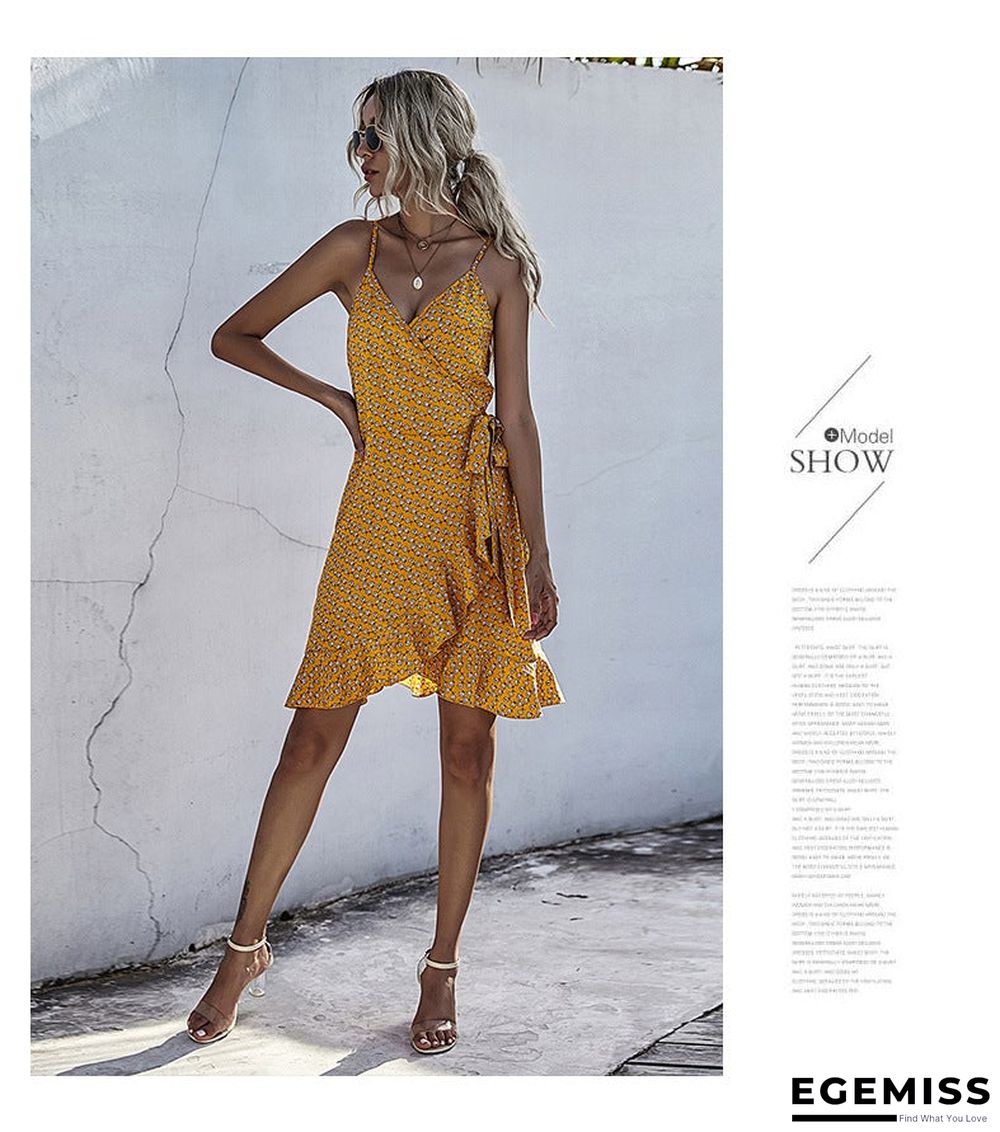 Summer Printing Irregular Ruffled Suspenders Dress Women | EGEMISS