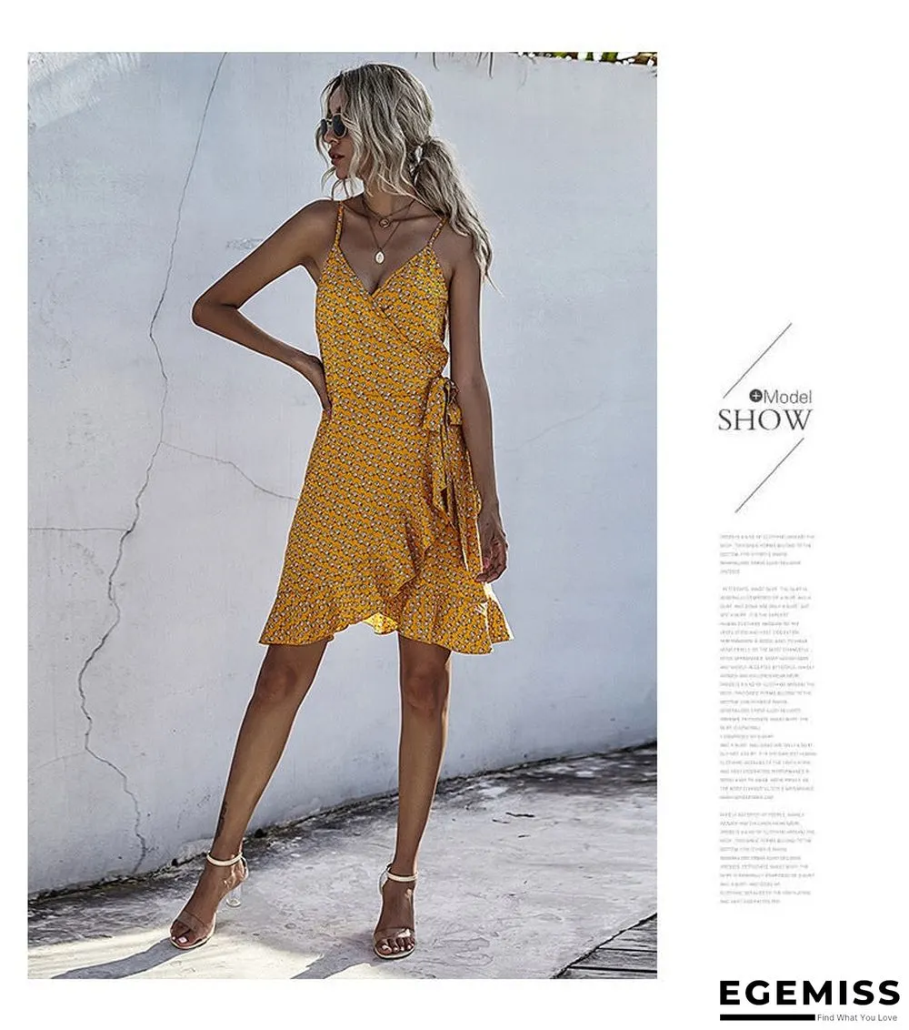 Summer Printing Irregular Ruffled Suspenders Dress Women | EGEMISS