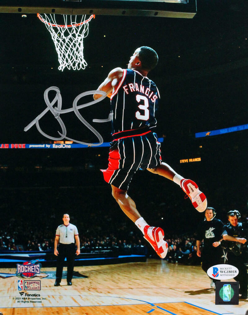 Steve Francis Signed Rockets 8x10 FP Photo Poster painting Dunk Contest- Beckett Witness *Silver