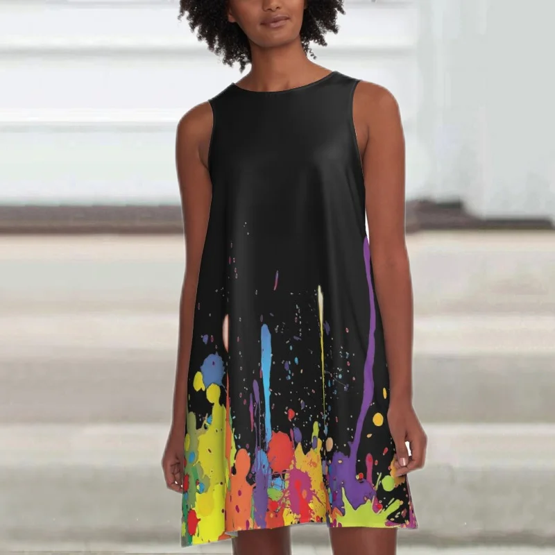 Crew Neck Colorful Print Mini Dress
