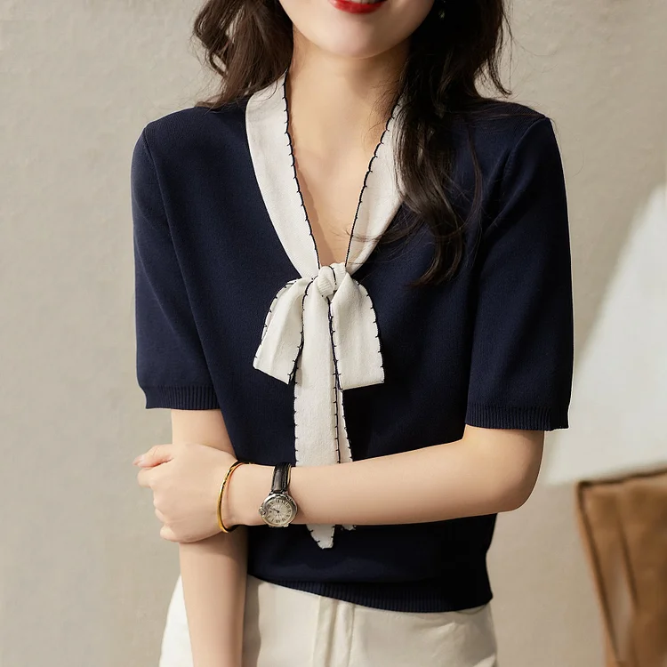 Cotton-Blend Elegant Half Sleeve Shirts & Tops QueenFunky