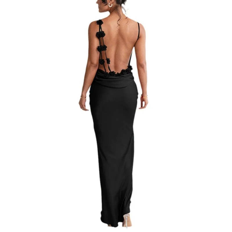 Uveng Uveng Summer Satin Temperament Condole Back Sexy Slim Evening Dress Woman