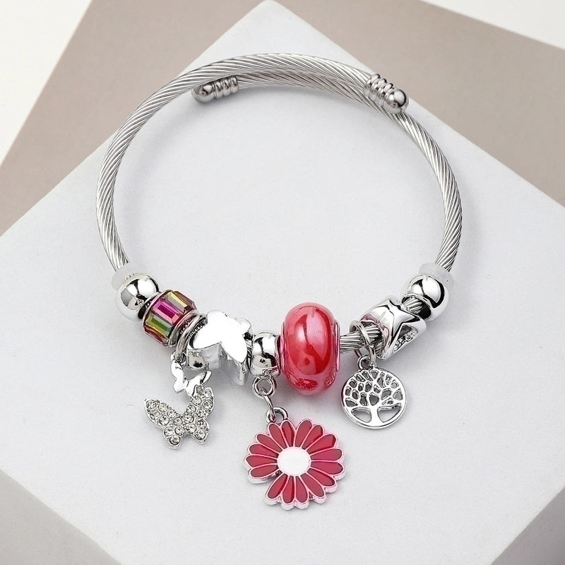 Elegant Heart Shape Butterfly Stainless Steel Asymmetrical Plating Bangle