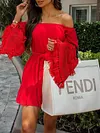 Red Color Flared Sleeves Tasseled Split-Joint Mini Dress