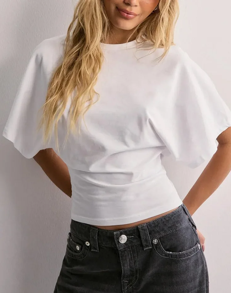 Wide-sleeve, slim-waist top