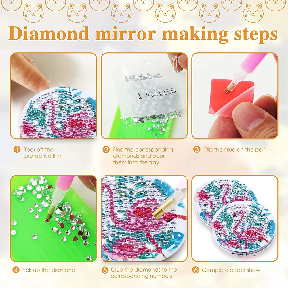DIY Crystal Diamond Mirror Paint by Number Kits Flamingo for Girl