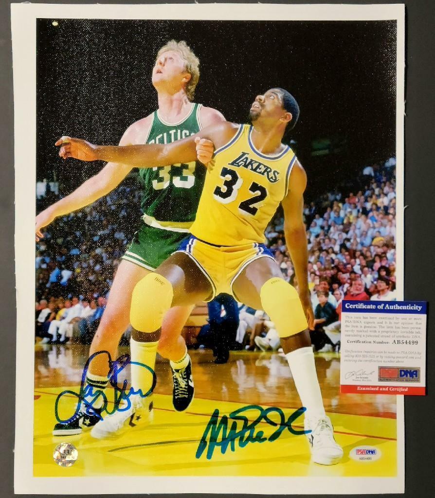 Magic Johnson & Larry Bird signed 11x14 Canvas Photo Poster painting ~ PSA/DNA COA