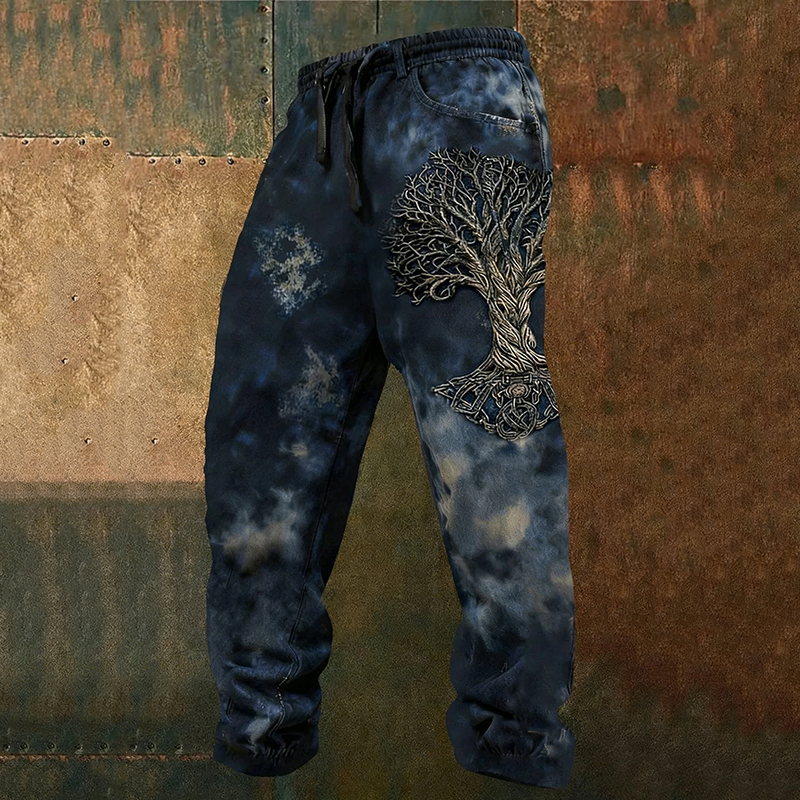 Men's Viking Style Retro Tree Of Life Print Comfy Sweatpants elevenforest