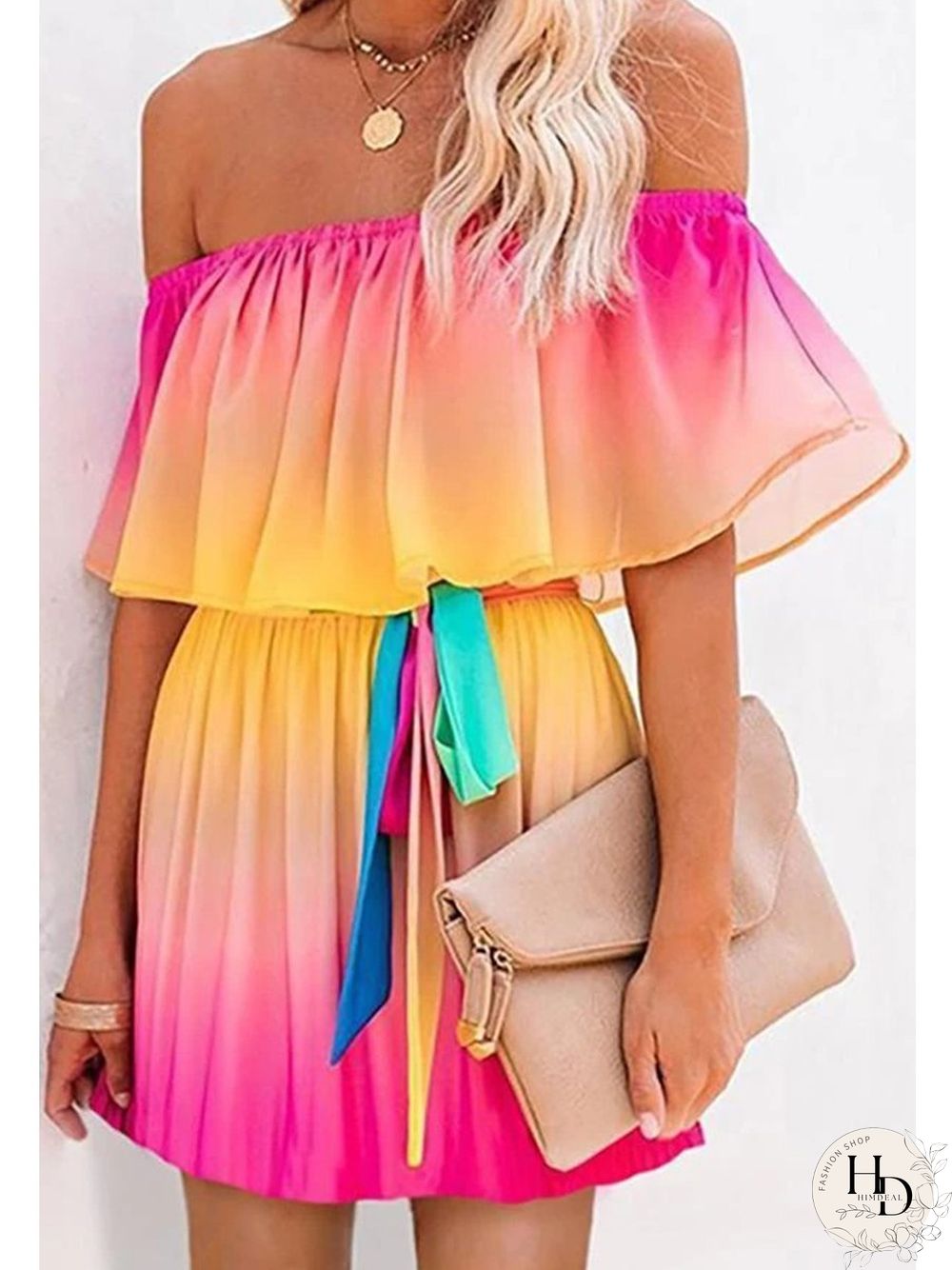 Off Shoulder Print Mini Dress P13635