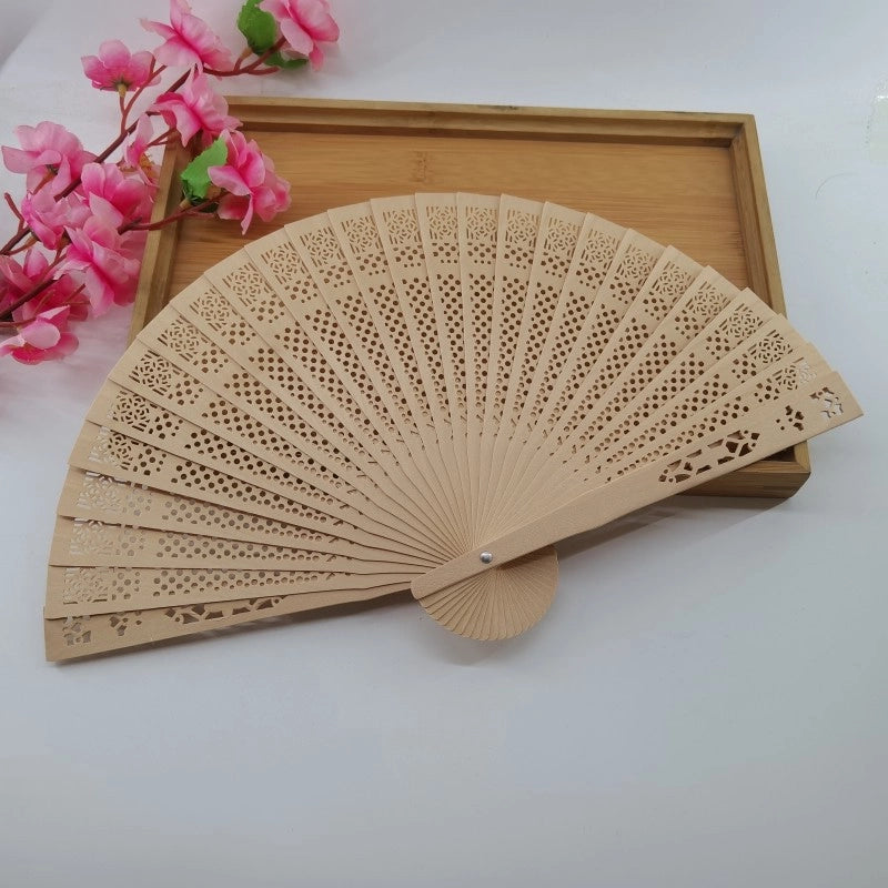 Wooden Fan Chinese Sandalwood Fan Antique Portable Hollow All Wooden Fan Vintage Daily Folding Fan Women’s Folding Fan