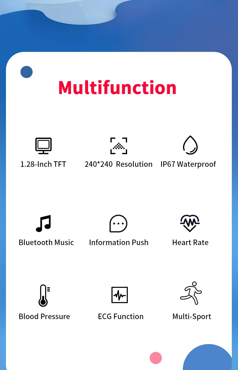 Smart Watch with Bluetooth Call ECG Heart Rate Blood Pressure Blood Oxygen Monitoring - Findtime