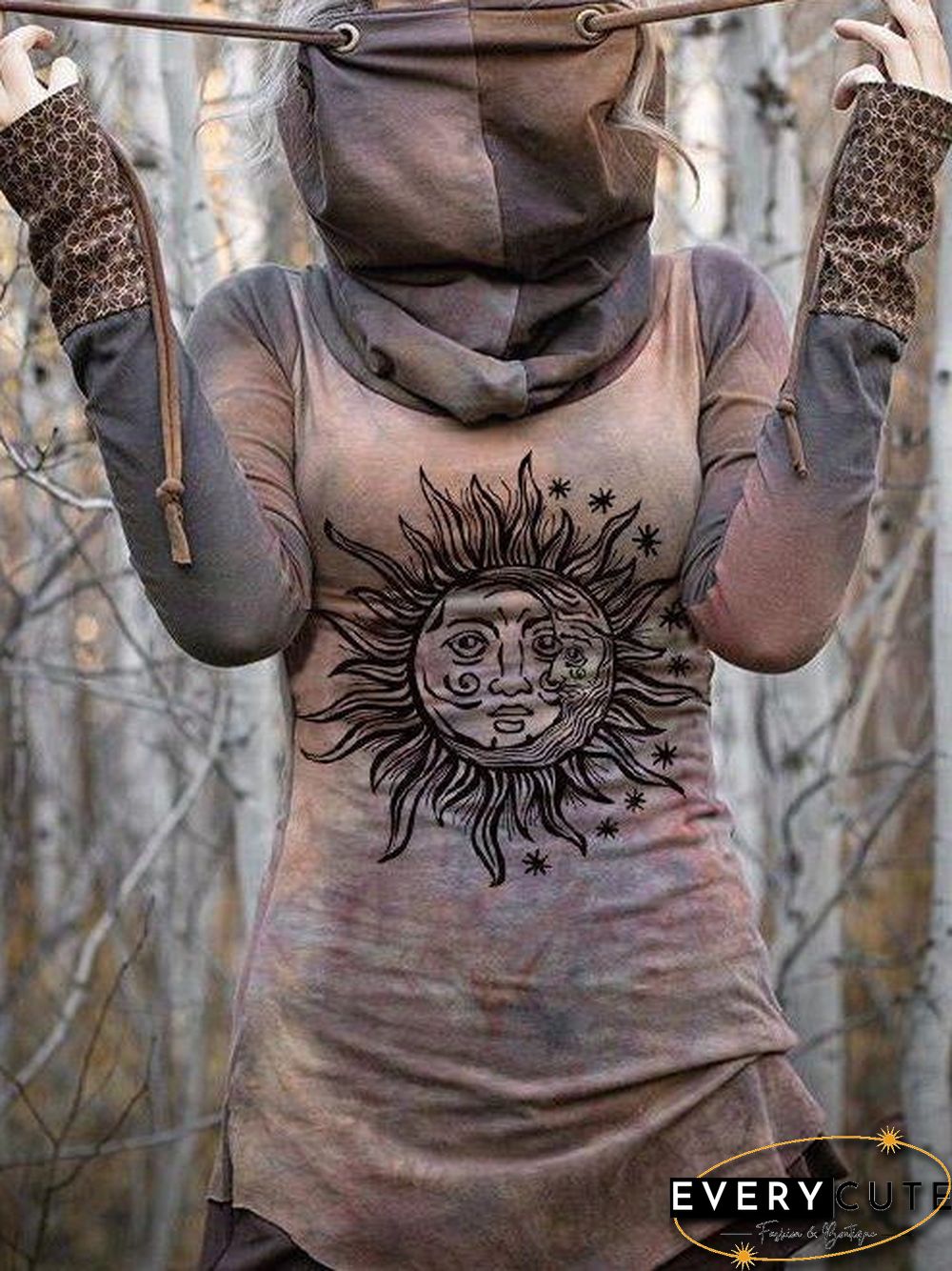 Retro Printed Long Sleeve Top