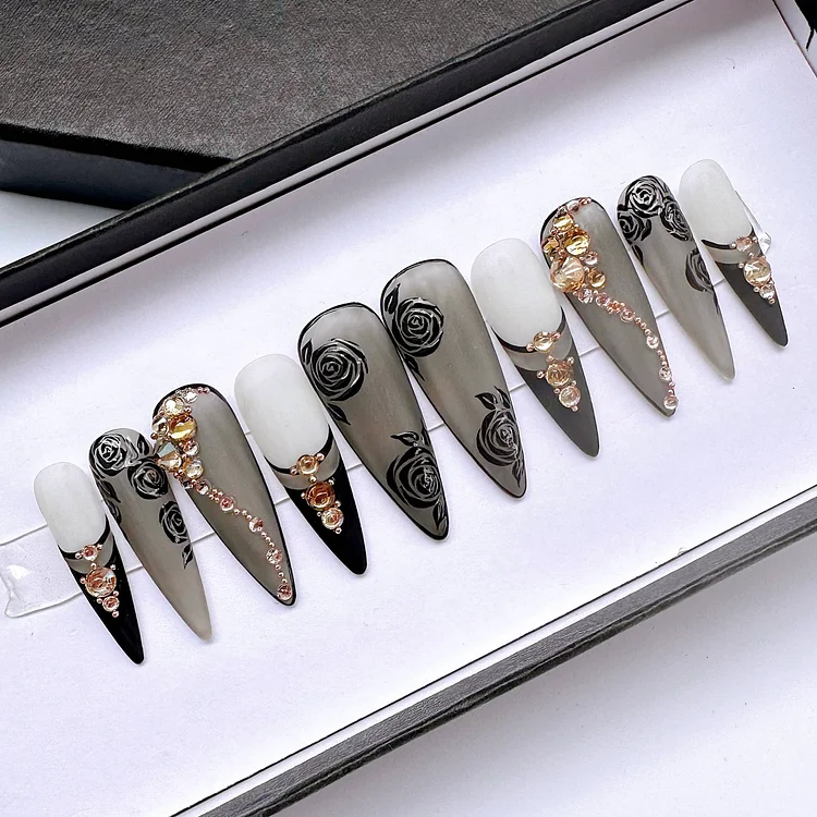Vintage Black Rose Press On Nails