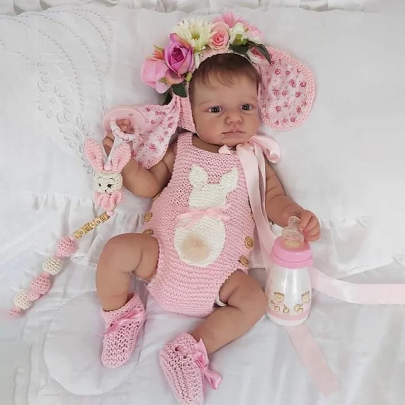 [New White Girl] 20'' Lifelike Cloth Body Reborn Newborn Baby Doll Named Esther With Pacifier And Bottle