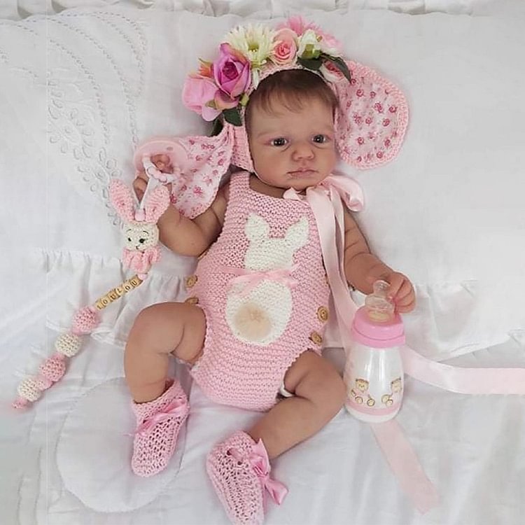 [New White Girl] 20'' Lifelike Cloth Body Reborn Newborn Baby Doll Named Esther With Pacifier And Bottle Rebornartdoll® Rebornartdoll®
