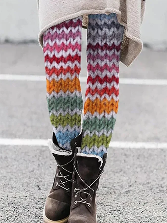 Women's Casual Retro Color Imitation Wool Printed Leggings