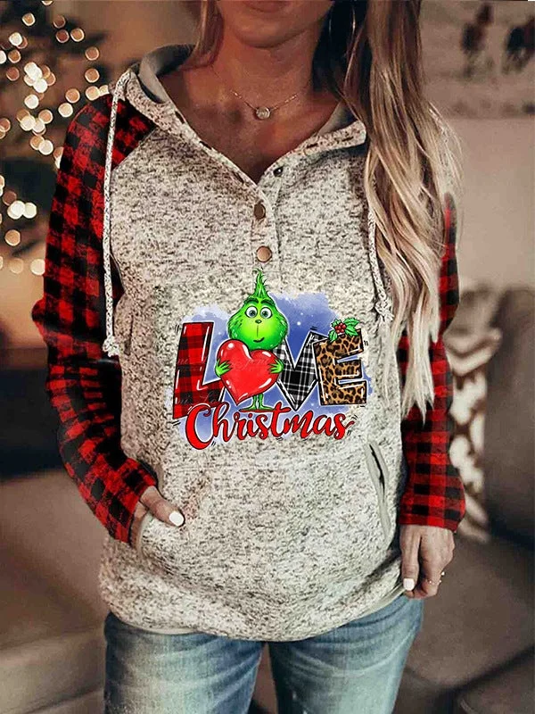 Christmas Printed Red Checked Children's Hoodie