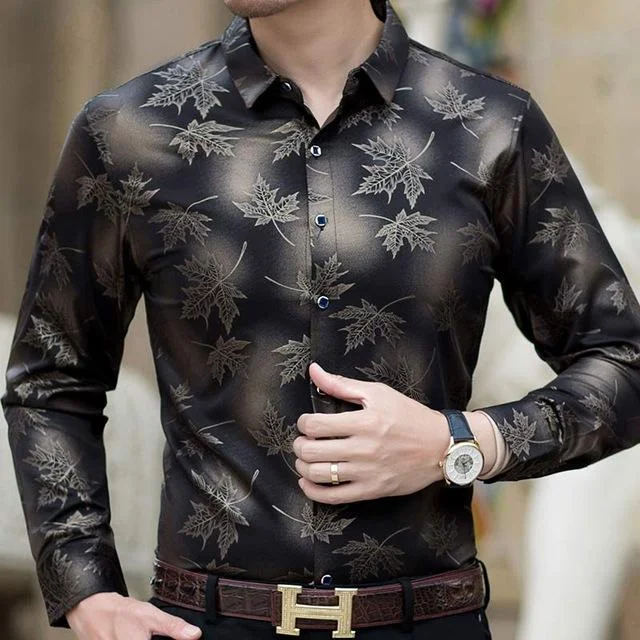 Long Sleeve Maple Leaf Designer Shirts Men Slim Fit Vintage Fashions Men's Shirt