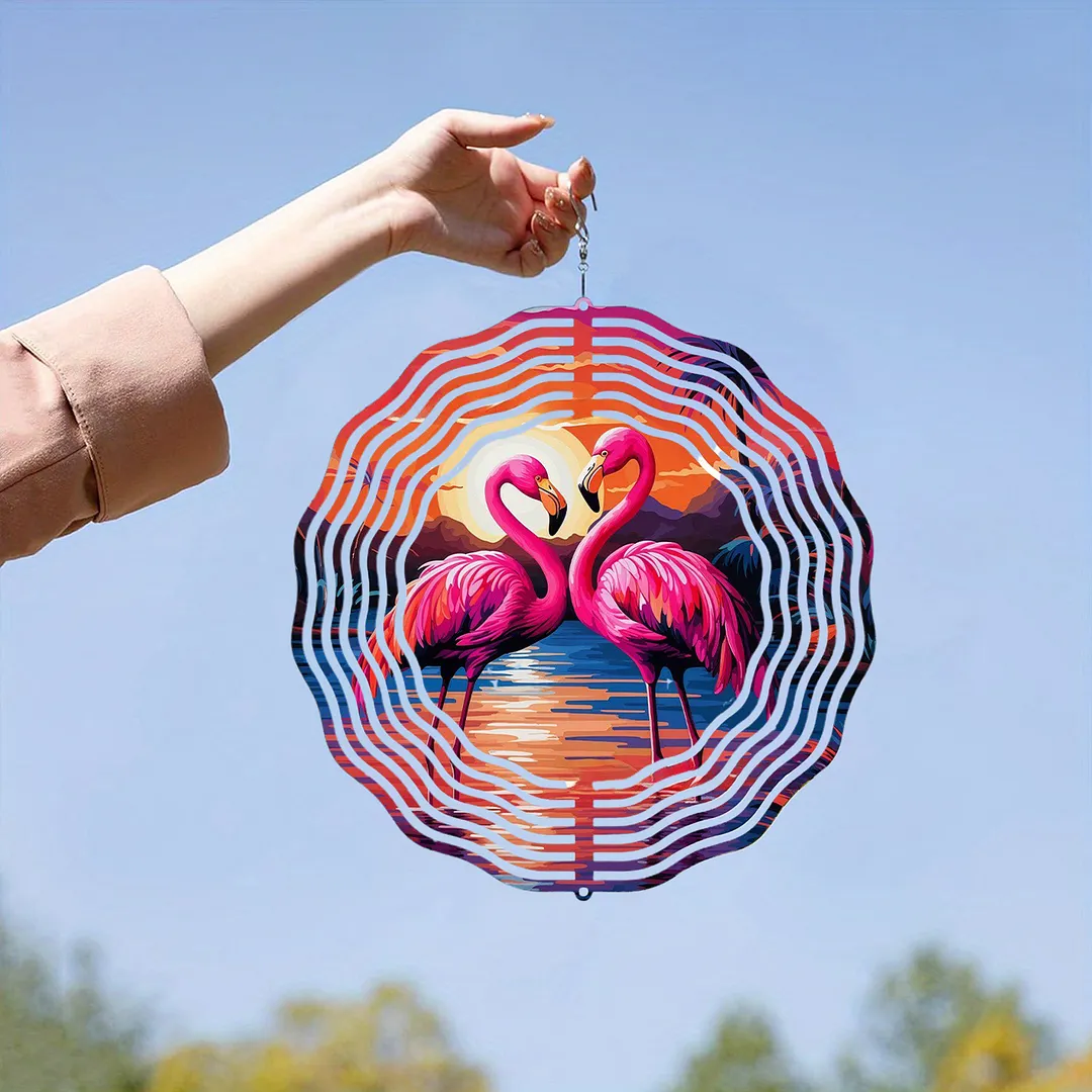 3D Hanging Wind Spinner 360 Degree Rotating 10-Inch Garden Wind Spinners Hanging Wind Catcher Art Gift for Home Garden Halloween Christmas (Flamingos)