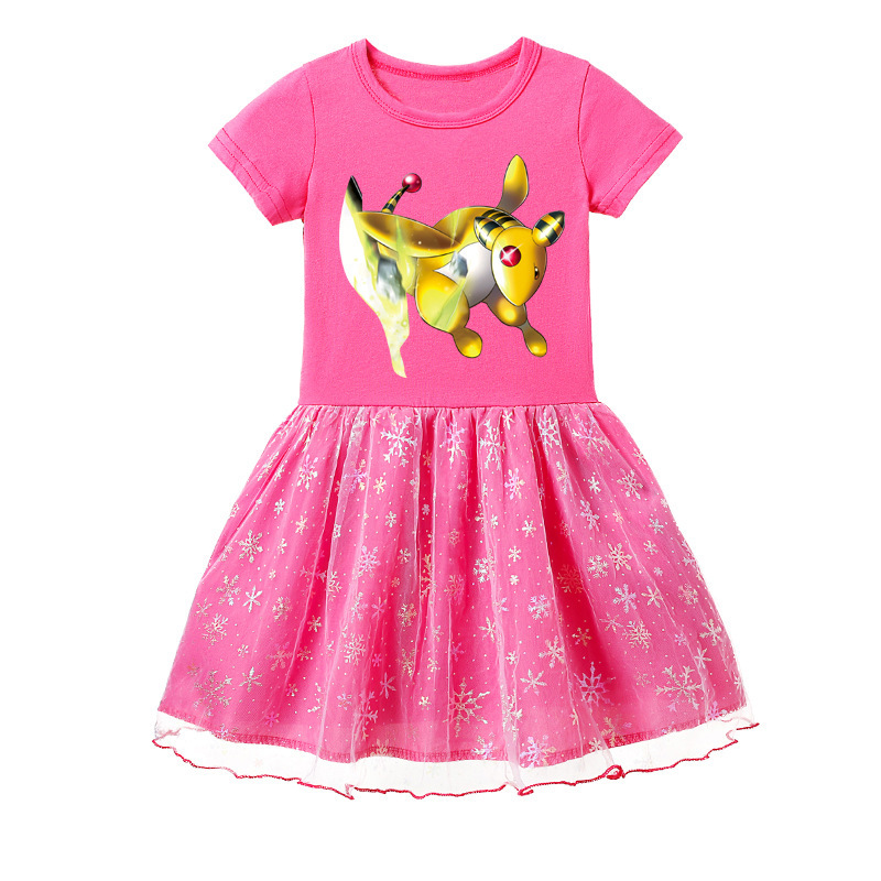 Mayoulove Pokémon Mesh Skirt - Cute Pikachu Print for Girls - Soft and Comfortable Fabric - Ideal for Little Pokémon Fans - Perfect for Casual or Dressy Occasions - Ideal for Kids' Parties and Playdates - A Must-Have Addition to Your Child's Wardrobe.-Mayoulove