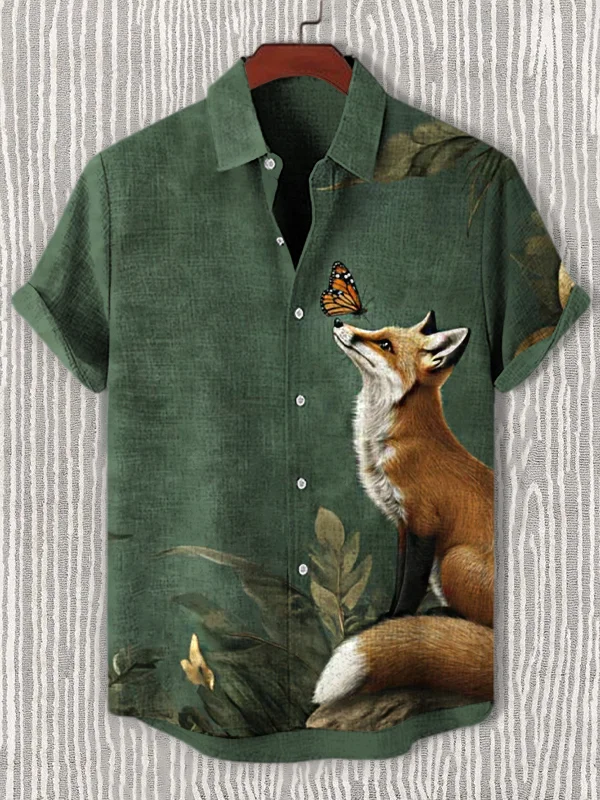 Men's The Fox And The Butterfly Art Print Casual Shirt