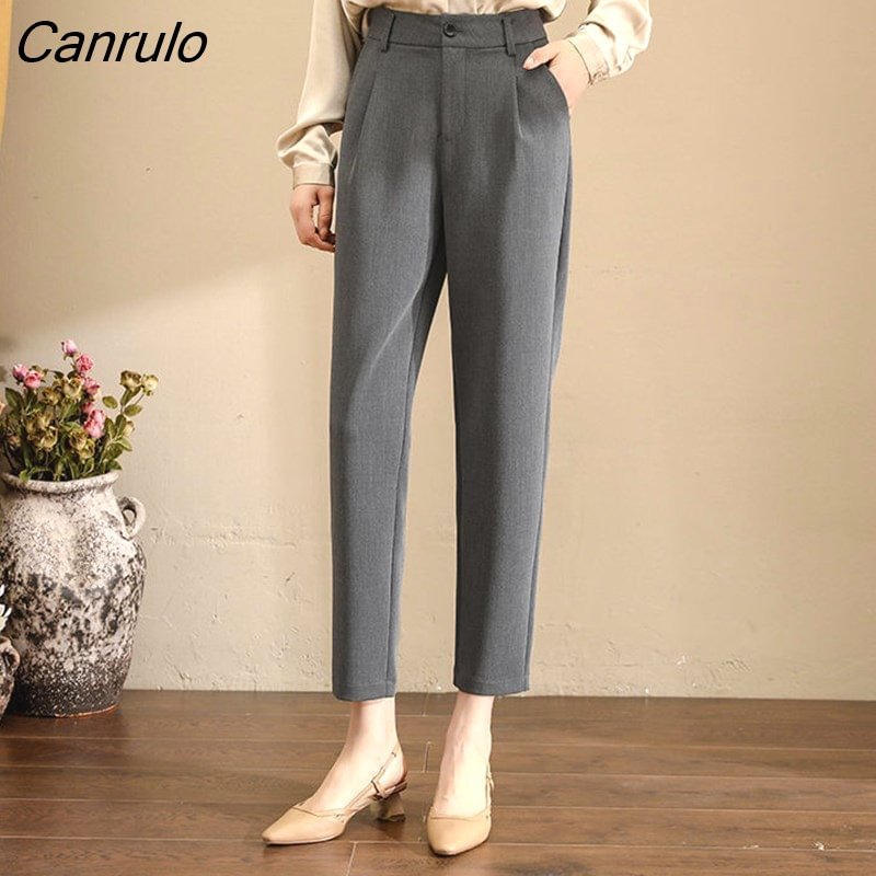 Canrulo Pants Women High Waist S-3XL Ankle-Length Ulzzang Office Ladies Daily All-match Simple New Leisure Summer Trousers Chic