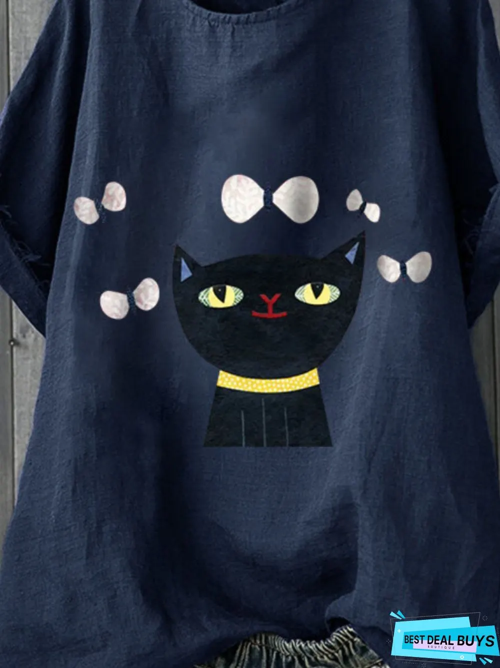 Navy Blue Casual Floral-print T-shirt