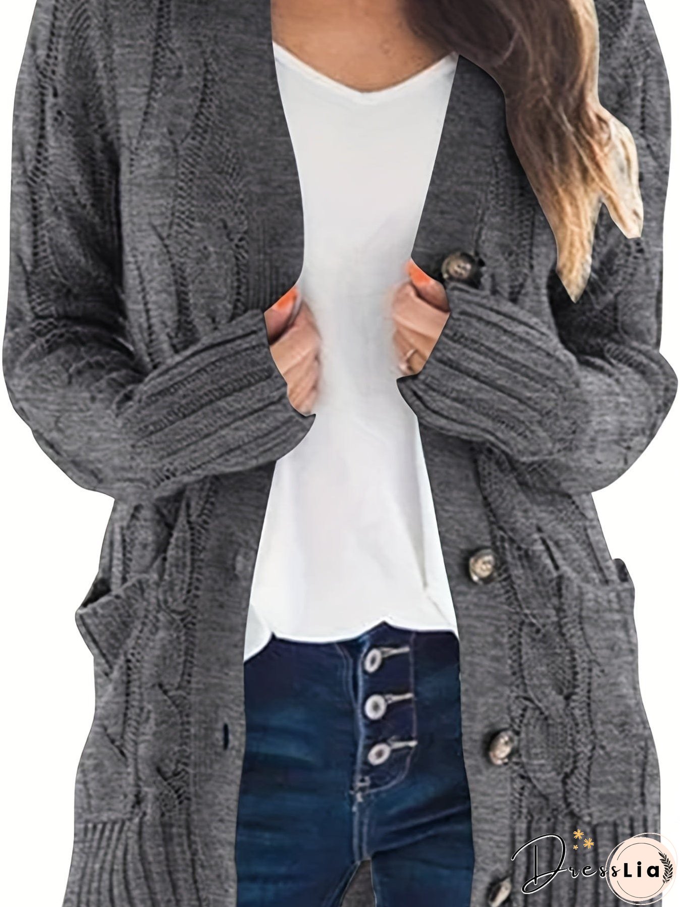 Cozy Cable Knit Button-Front Long Sleeve Cardigan