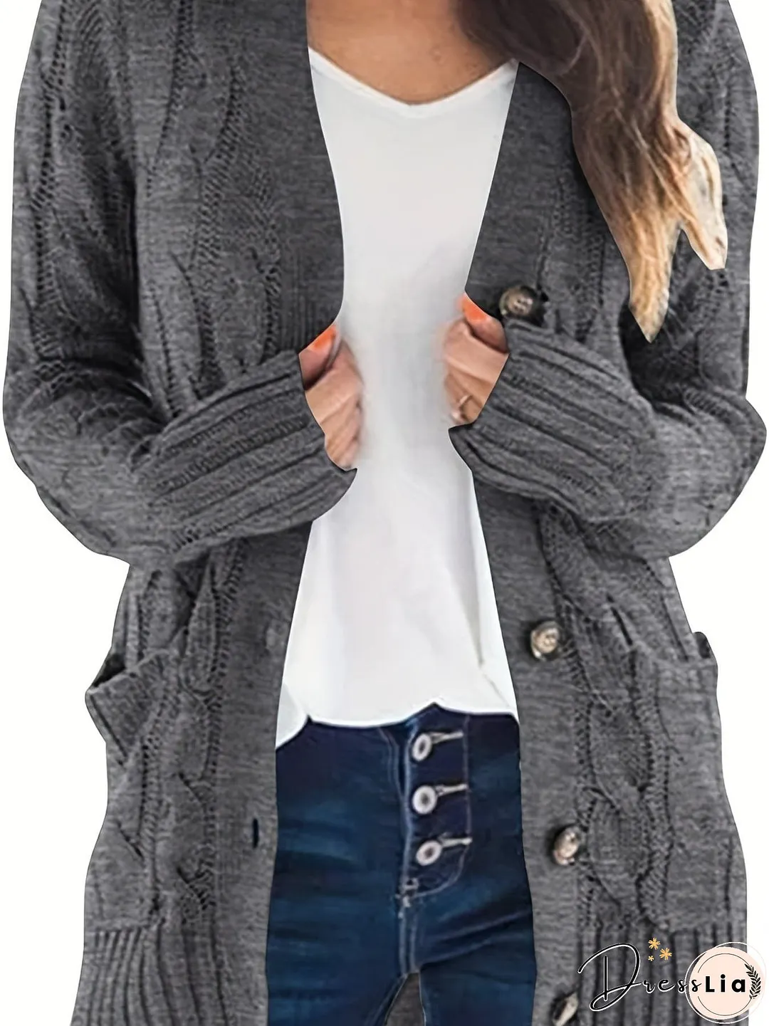 Cozy Cable Knit Button-Front Long Sleeve Cardigan