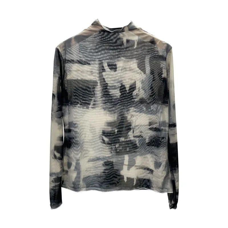 Churchf Real Shooting Wave Side Half-High Collar Net Yarn Dyed Long Sleeve Thin Inside The Bottom Shirt Autumn And Winter Folded T-Shirt 8921