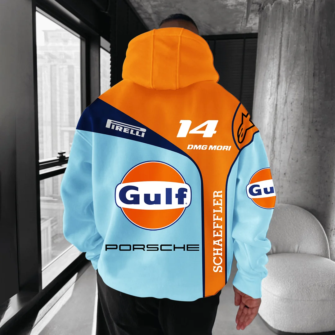 Oversize Gulf Sports Car Racing Car Print Hoodie