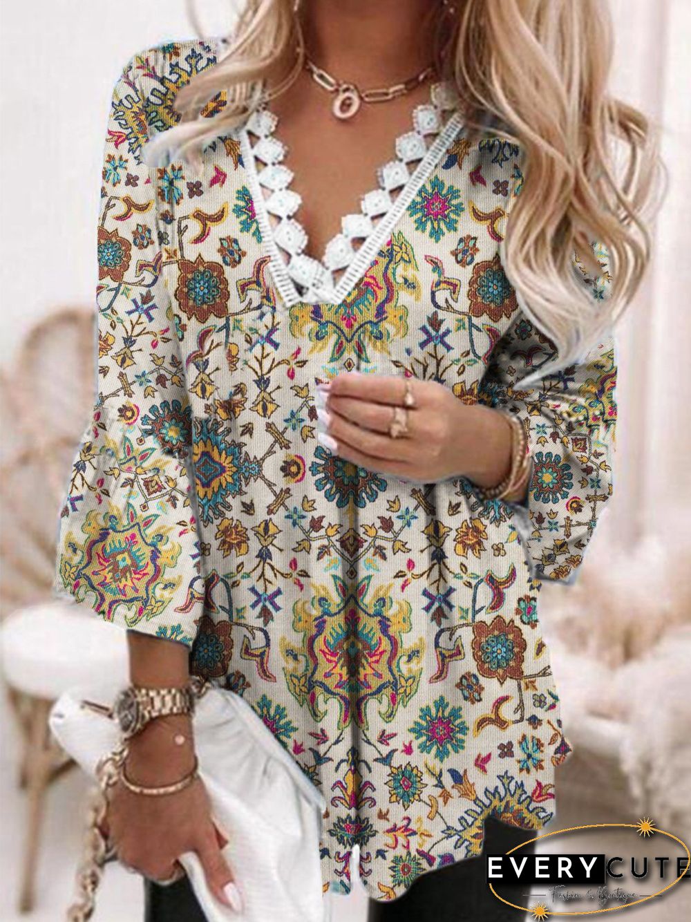 V Neck Regular Fit Paisley Tops