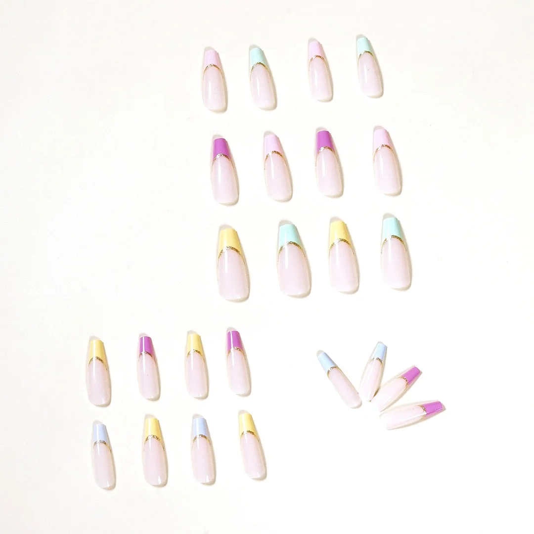 24pcs Rainbow French Fake Nails Full cover Fake Nails Glue DIY Manicure Nail Art Tools-Nail Inspo